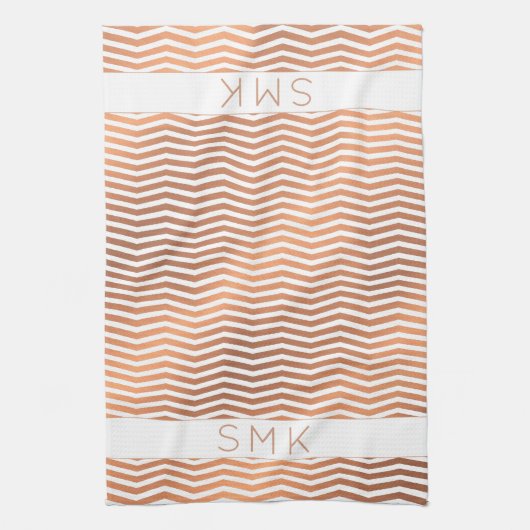 Koper Roos Gold Folie Chevron Wit Monogram Theedoek (Verticaal)
