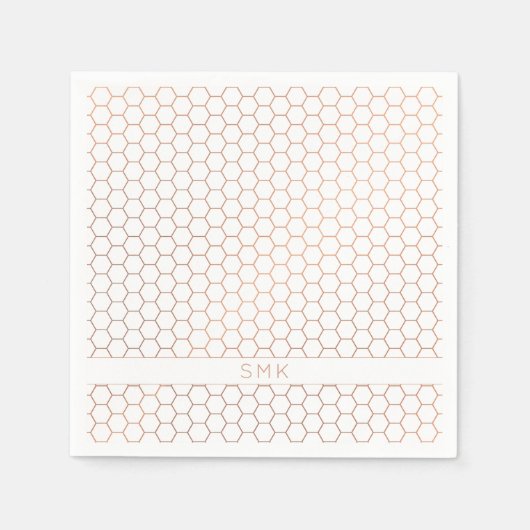 Koper Roos Gold Folie Hexagon Monogram Servet (Voorkant)