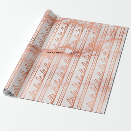 Koper Roos Gold Marble Tribal Stripes White Line Cadeaupapier (Uitgerold)