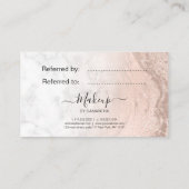 Koper roos goud glitter lippen marmer make-up kuns aanbevelingskaartje (Achterkant)