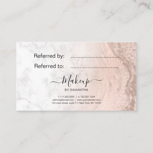 Koper roos goud glitter lippen marmer make-up kuns aanbevelingskaartje (Achterkant)