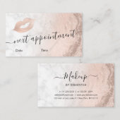 Koper roos goud glitter lippen marmer make-up kuns afsprakenkaartje (Voorkant / Achterkant)
