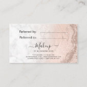 Koper roos goud glitter marmer make-up kunstenaar aanbevelingskaartje (Achterkant)