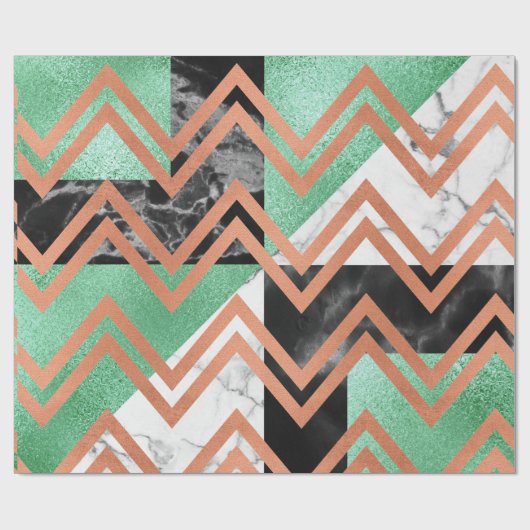 Koper Roos Goud Marmer Carrara Chevron Zwart Munt Cadeaupapier (Vlak)