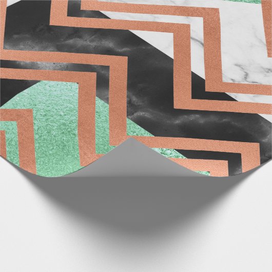 Koper Roos Goud Marmer Carrara Chevron Zwart Munt Cadeaupapier (Hoek)