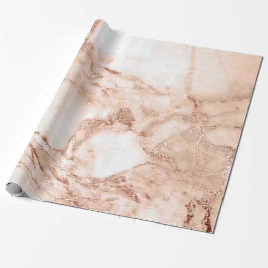 Koper Roos Witte koraal Blush Carrara Marble Stone Cadeaupapier (Uitgerold)