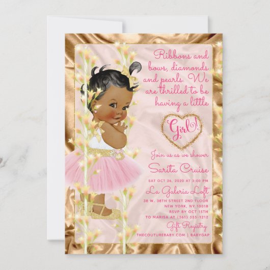 Koper Roze & Gold Baby Girl Baby shower Kaart (Voorkant)