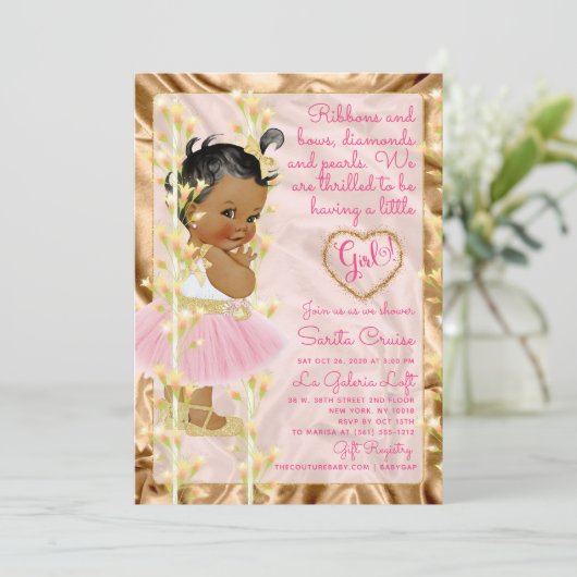 Koper Roze & Gold Baby Girl Baby shower Kaart (Staand voorkant)