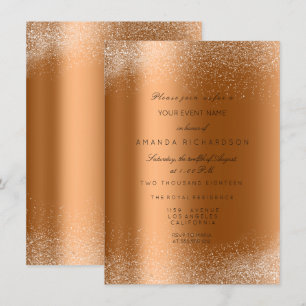Koper Roze Goud Glitter Bladeren Zand Frame Glam Kaart