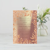 Koper Roze Goud Glitters Bladeren Bloemen Omlijst Kaart (Staand voorkant)