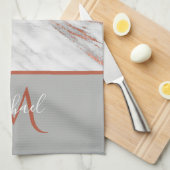 Koper Roze Goud & Grijs Marmer met Monogram Theedoek (Quarter Fold)