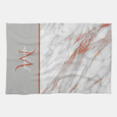 Koper Roze Goud & Grijs Marmer met Monogram Theedoek (Horizontaal)