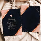 Koper Roze Marine Blauw Geometrische Sparkle Doop Kaart