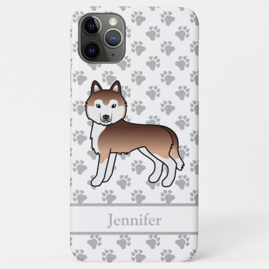 Koper Siberische Husky Cartoon Hond & Naam Case-Mate iPhone Case (Achterkant)