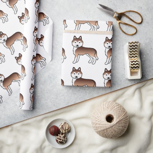 Koper Siberische Husky Cute Hond Patroon Cadeaupapier (Crafts)