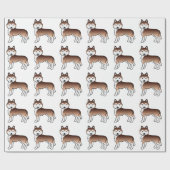 Koper Siberische Husky Cute Hond Patroon Cadeaupapier (Vlak)