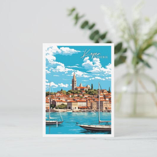 Koper Slovenië vintage reisillustratie Briefkaart (Staand voorkant)
