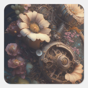 Koper Steampunk Witte Bloemen Unieke Trouw Vierkante Sticker