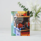 Koper Tea Kettle op Stove Briefkaart (Staand voorkant)