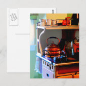 Koper Tea Kettle op Stove Briefkaart (Voorkant / Achterkant)