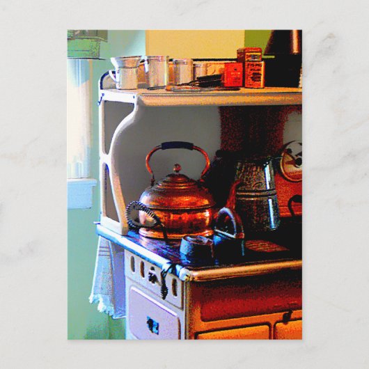 Koper Tea Kettle op Stove Briefkaart (Voorkant)