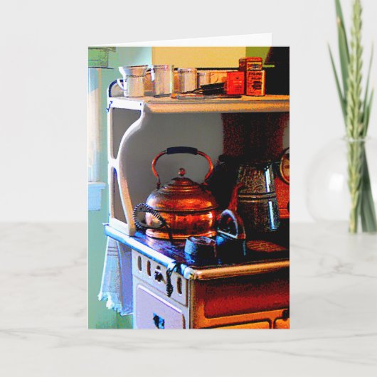 Koper Tea Kettle op Stove Kaart (Voorkant)