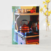 Koper Tea Kettle op Stove Kaart (Gele Bloem)