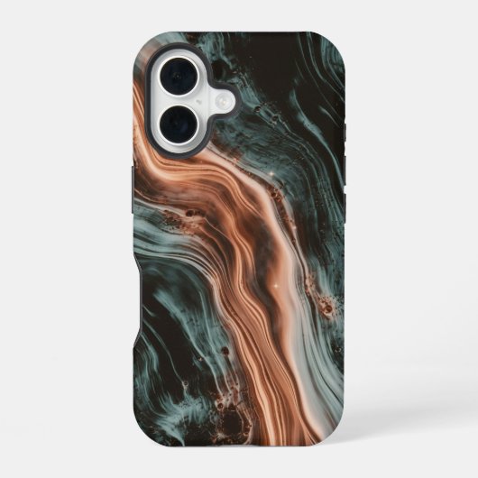 Koper & Teal Marmer Flow iPhone 16 Hoesje (Achterkant)