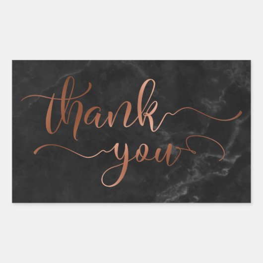Koper Thanks You Script Over Zwarte Marmer Rechthoekige Sticker (Voorkant)