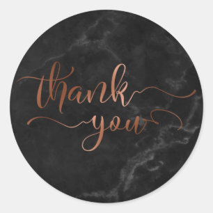 Koper Thanks You Script Over Zwarte Marmer Ronde Sticker