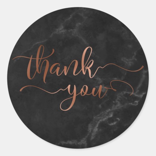 Koper Thanks You Script Over Zwarte Marmer Ronde Sticker (Voorkant)