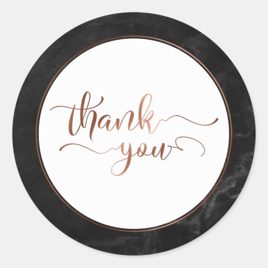 Koper Thanks You Script Over Zwarte Marmer Ronde Sticker (Voorkant)