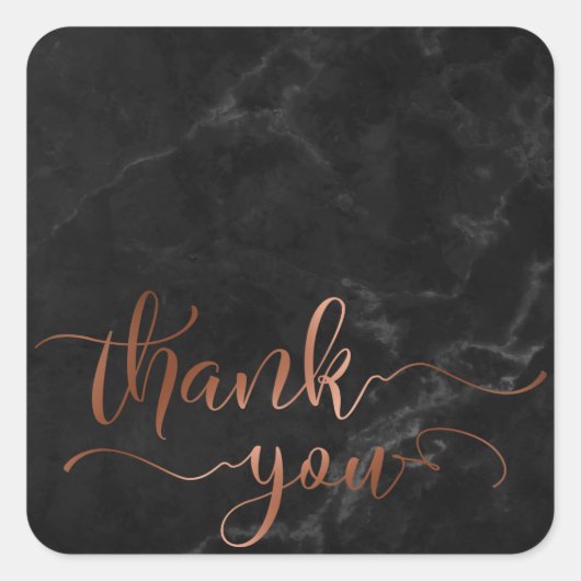 Koper Thanks You Script Over Zwarte Marmer Vierkante Sticker (Voorkant)
