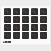 Koper Thanks You Script over zwarte marmer Vierkante Sticker (Vel)