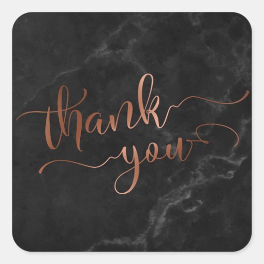 Koper Thanks You Script over zwarte marmer Vierkante Sticker (Voorkant)