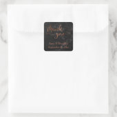 Koper Thanks You Script Over Zwarte Marmer Vierkante Sticker (Tas)