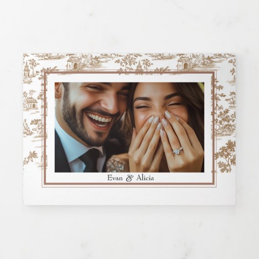 Koper Toile, Trifold Wedding Drieluik Kaart (Cover)