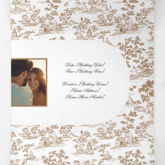Koper Toile, Trifold Wedding Drieluik Kaart (Binnenkant midden)