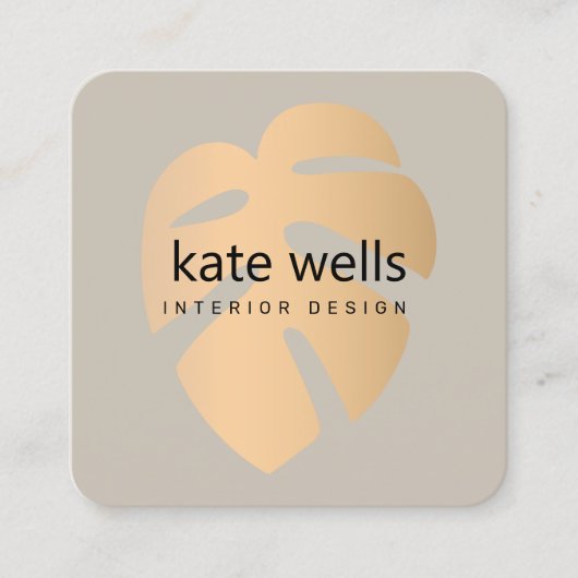 Koper Tropisch blad Interieur Decorator Vierkante Visitekaartje (Voorkant)