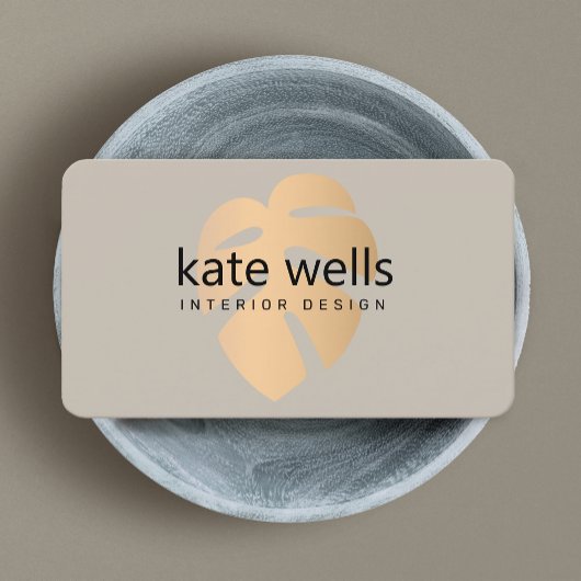 Koper Tropisch blad Interieur Decorator Visitekaartje