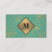 Koper Turkoois Goud Metallic Textuur Monogram Visitekaartje (Voorkant)