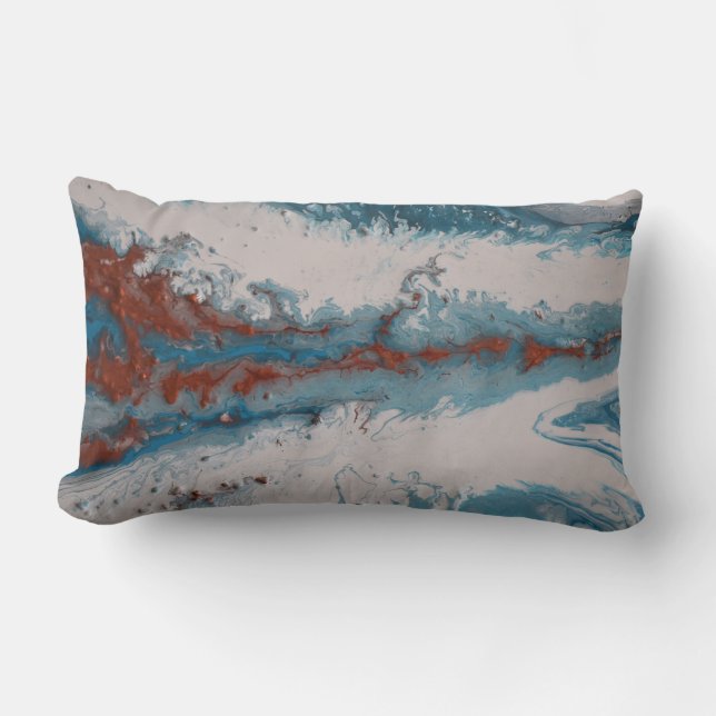 Koper Turquoise Abstract Blauw Modern Hedendaags Kussen (Voorkant)