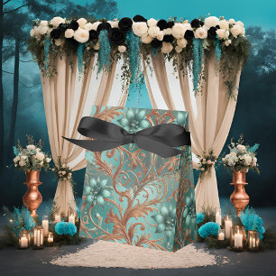 Koper turquoise bloemen en wijnstokken bedankdoosjes