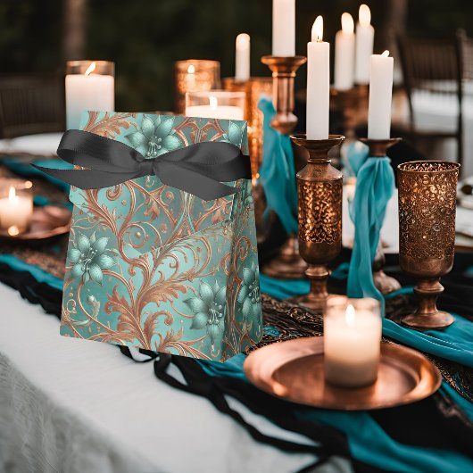 Koper turquoise bloemen en wijnstokken bedankdoosjes