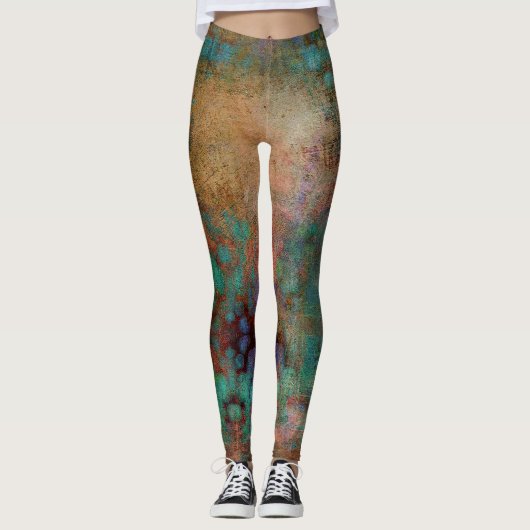Koper, Turquoise en Magenta Abstract Leggings (Voorkant)