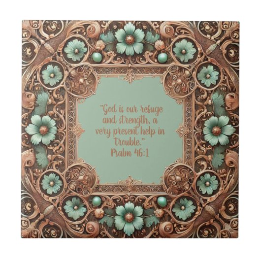 Koper Turquoise Fillaaree Lijst Bijbelverzen Tegeltje (Voorkant)