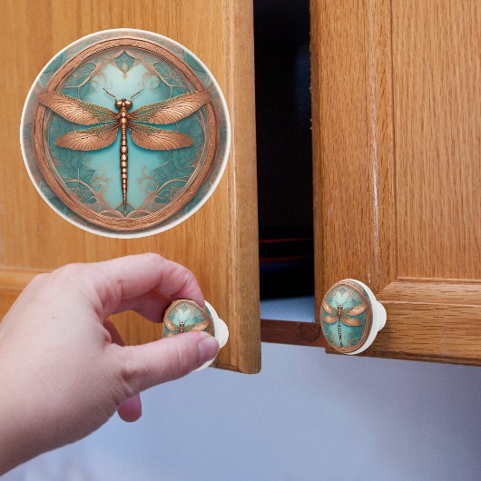 Koper Turquoise Framed Dragonfly Keramische Knop