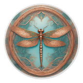 Koper Turquoise Framed Dragonfly Keramische Knop (Voorkant)