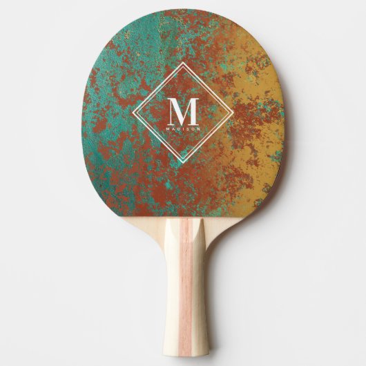 Koper Turquoise Metallic Monogram Tafeltennis Tafeltennisbatje (Voorkant)