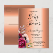 koper - uitnodiging voor baby shower burgundy flor (Voorkant / Achterkant)